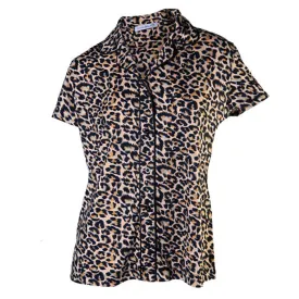 Amanda Blu Medium Leopard Notched Collar Pajama Top