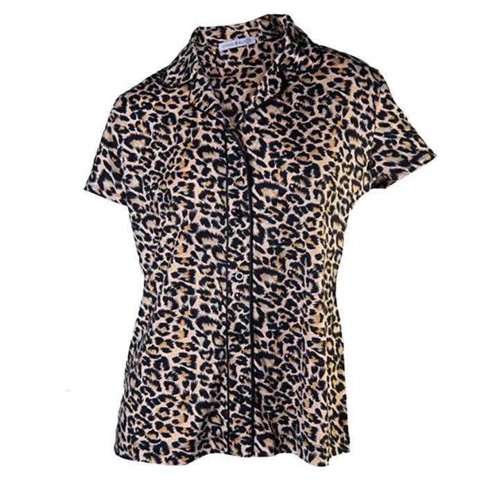 Amanda Blu Medium Leopard Notched Collar Pajama Top