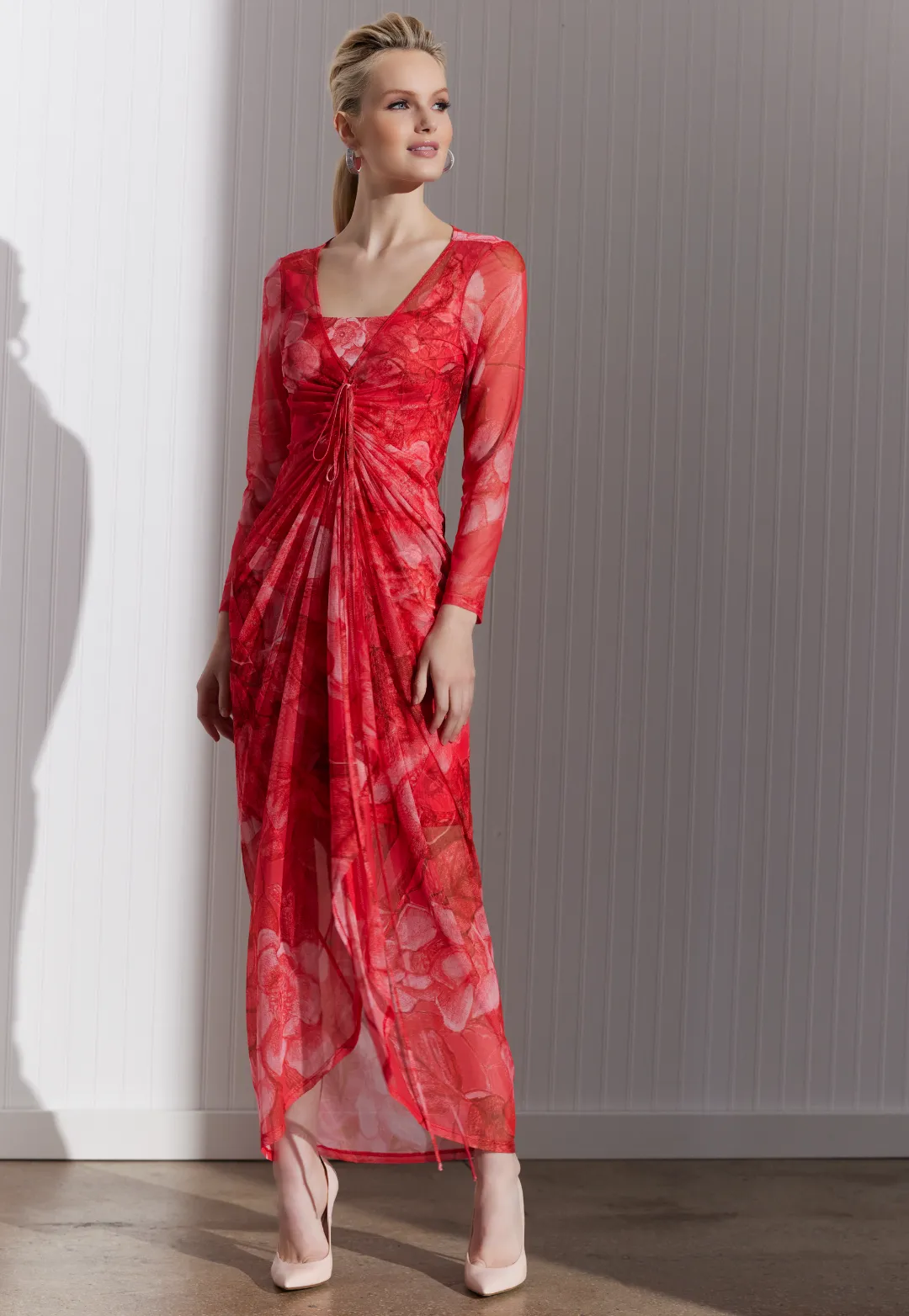 Asher Sheer Dress in Coral Grandiflora