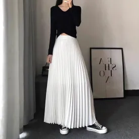 Autumn Fashion Casual High Waist Pleated Long Skirt
