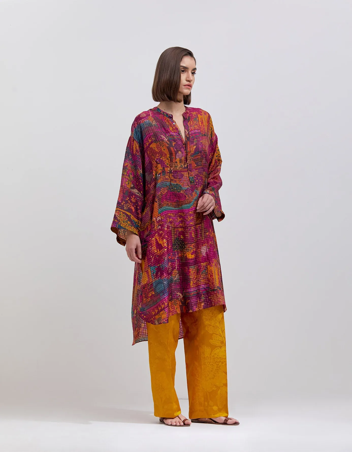 Azaad Trousers Silk Damask Mustard