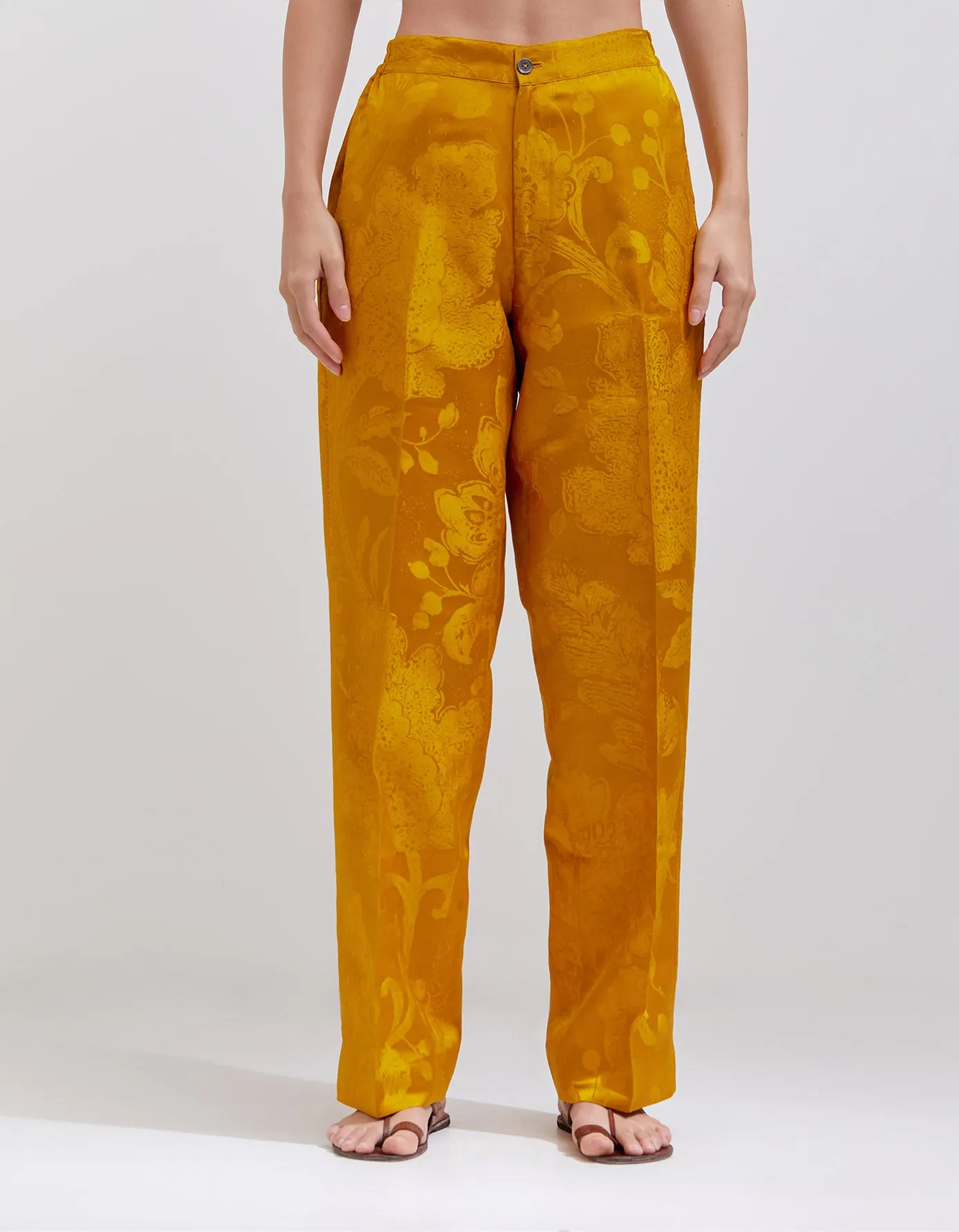 Azaad Trousers Silk Damask Mustard