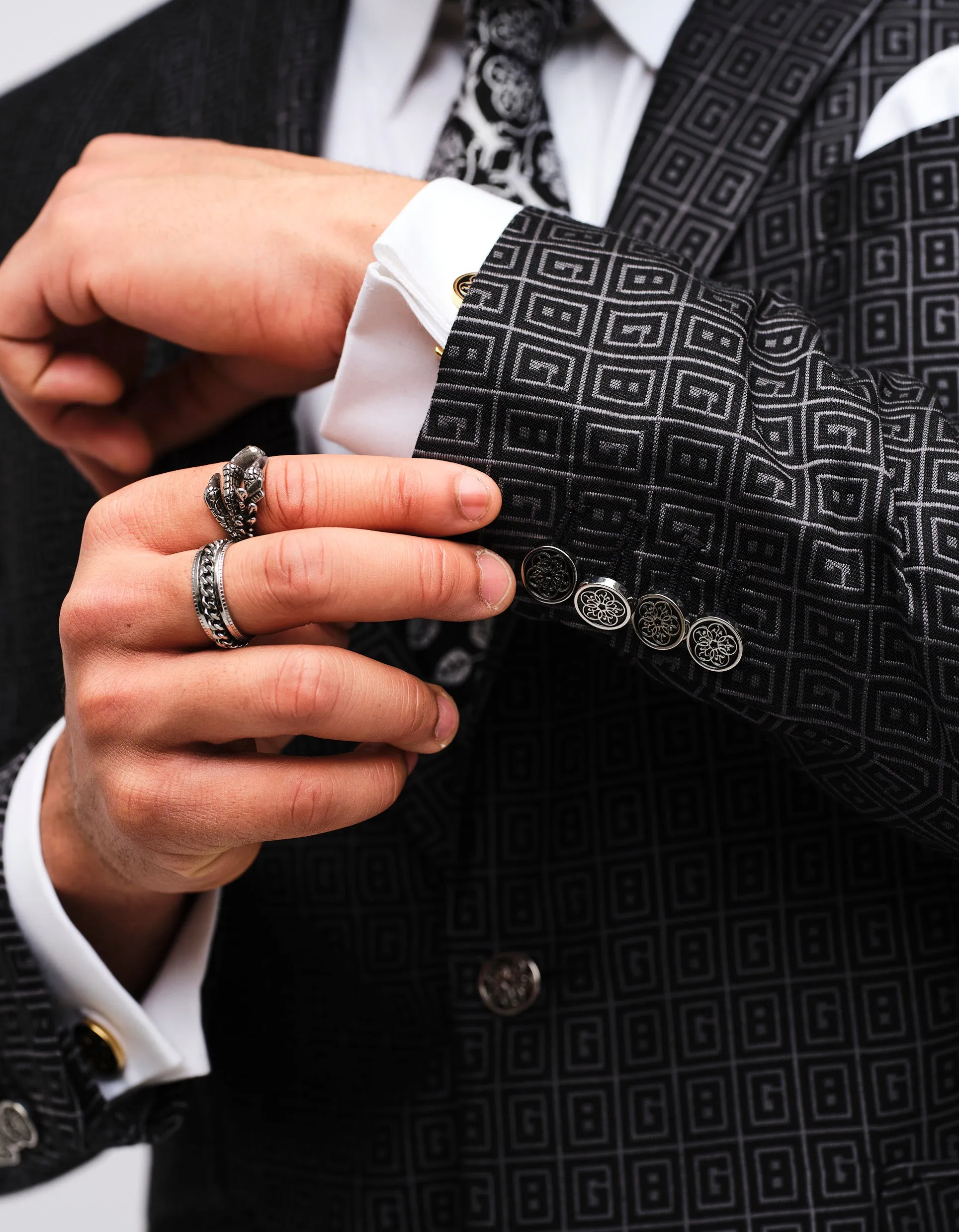 Black & Charcoal GB Monogram 2 Piece Suit GOLD