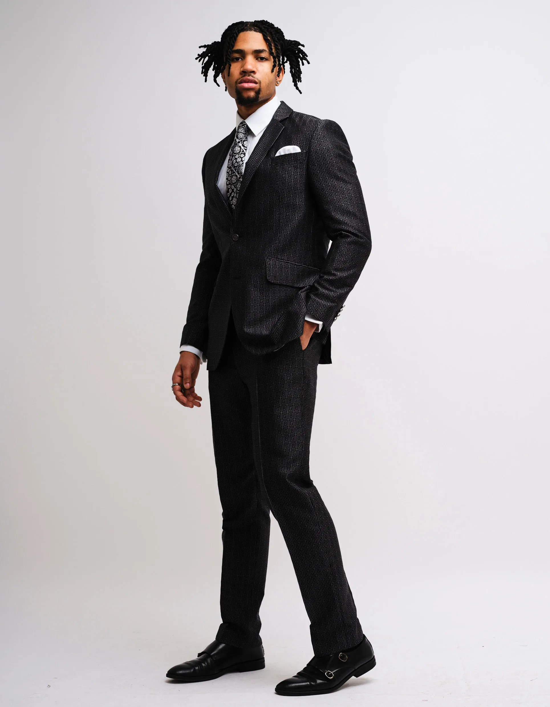 Black & Charcoal GB Monogram 2 Piece Suit GOLD