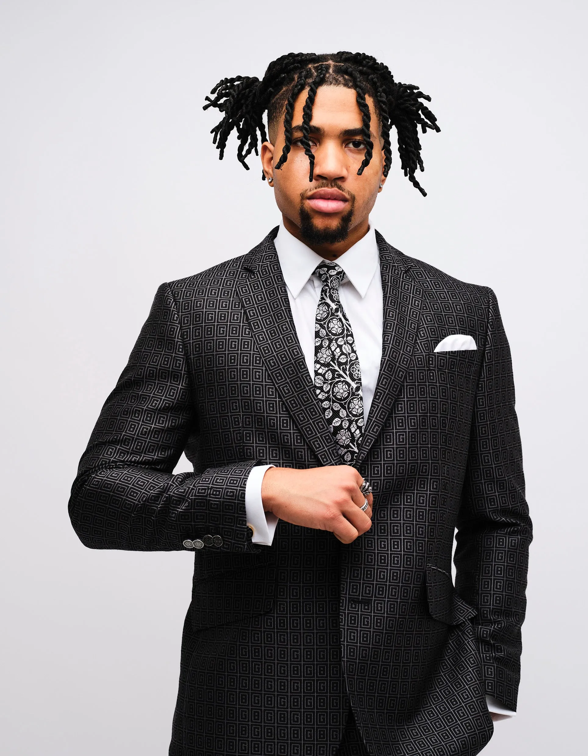 Black & Charcoal GB Monogram 2 Piece Suit GOLD