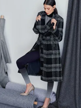 Black Plaid Belted Flyaway Trenchcoat