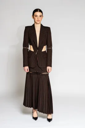 Blazer and Pleated Skirt with Cutouts
