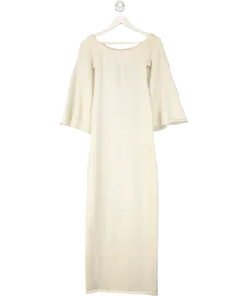 BOA Cream Crochet Knit Off Shoulder Maxi Dress UK XS
