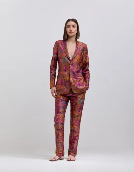 Boot Cut Trousers Silk Brocade Purple