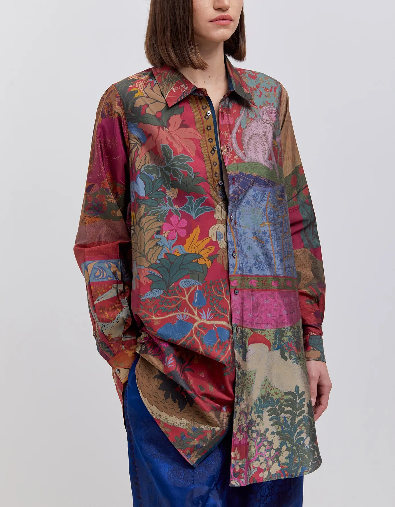 Bottom Pleat Trousers Silk Damask Ink Blue