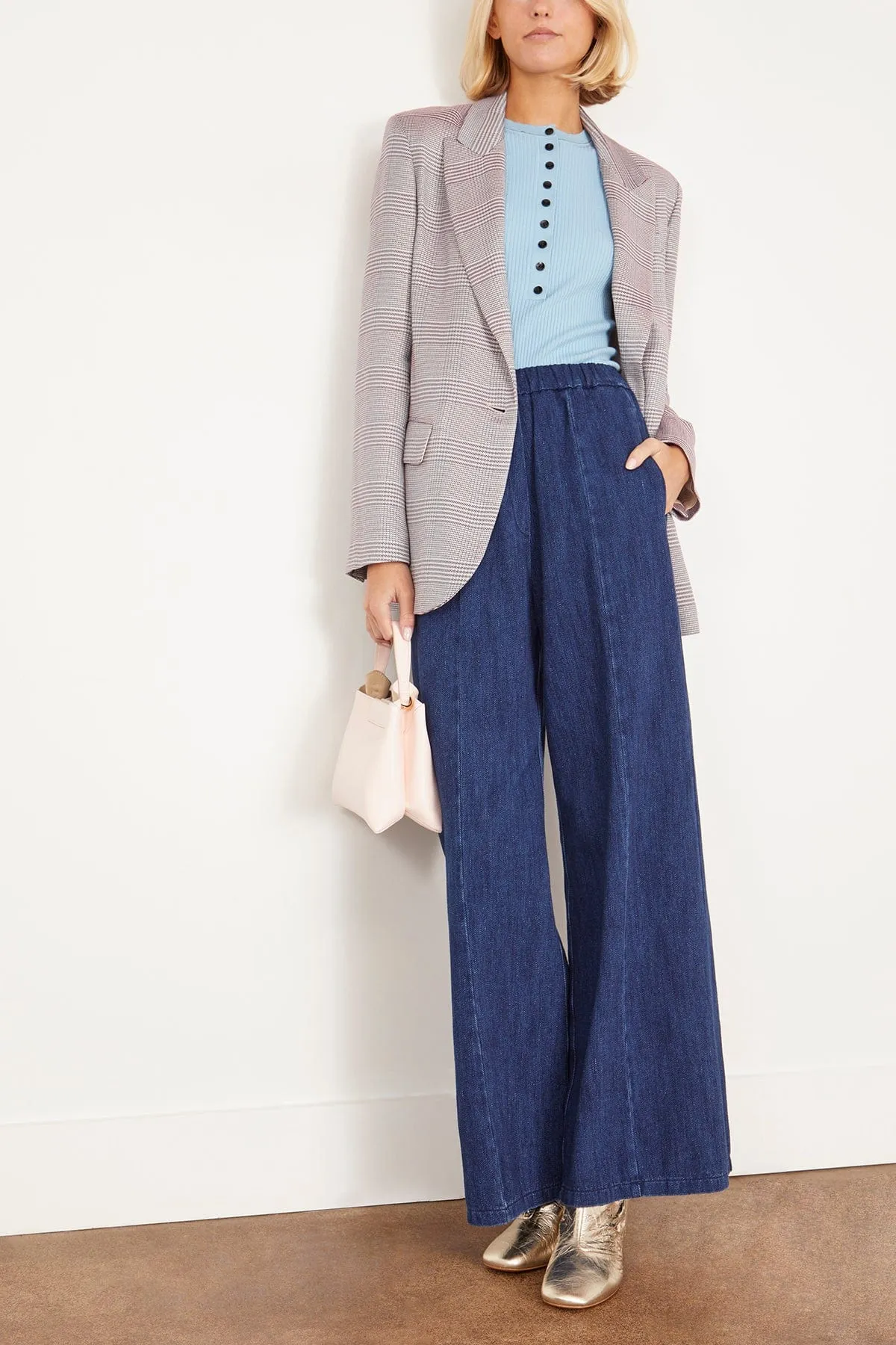Calvary Cotton Denim Palazzo Pants in Indaco