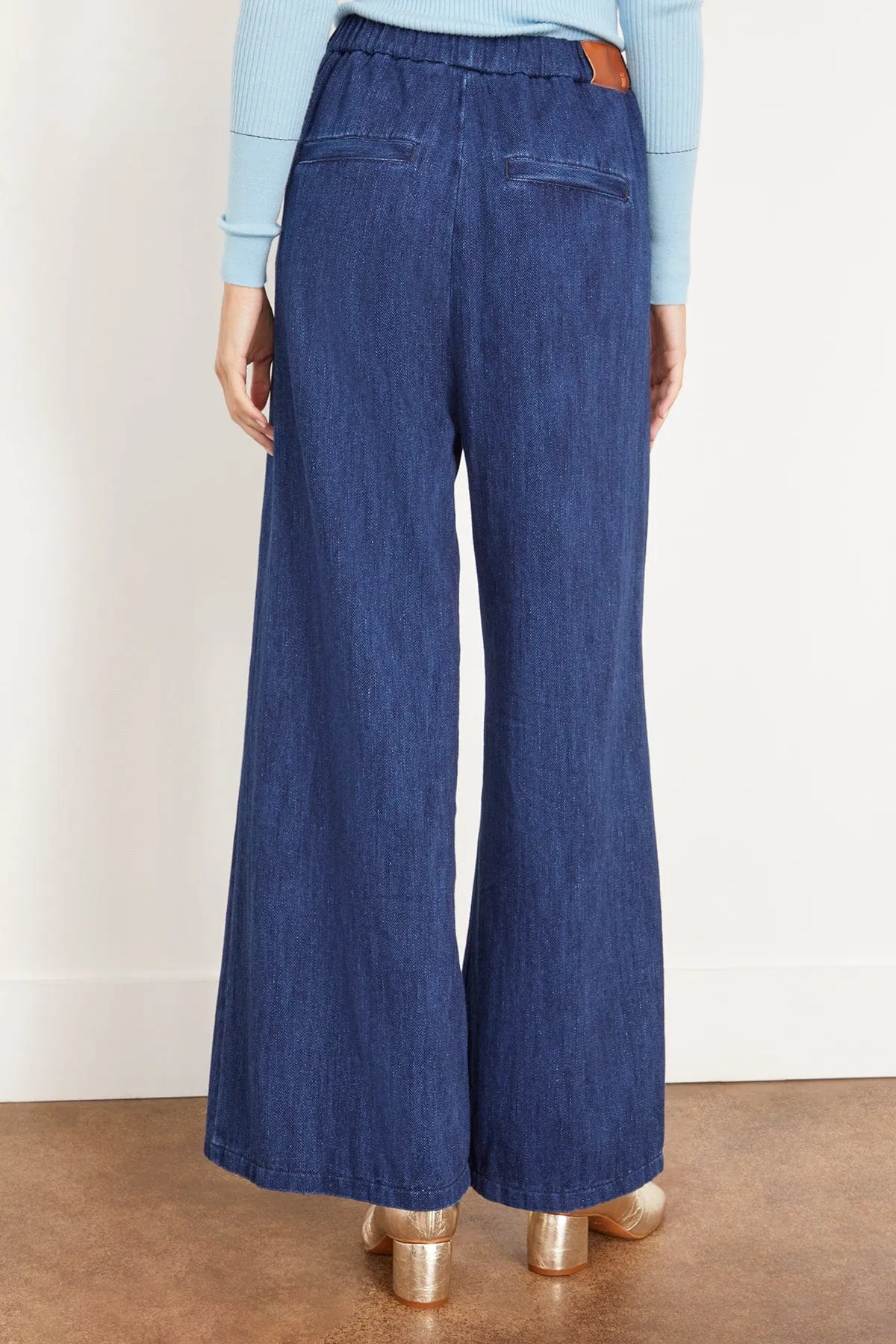 Calvary Cotton Denim Palazzo Pants in Indaco