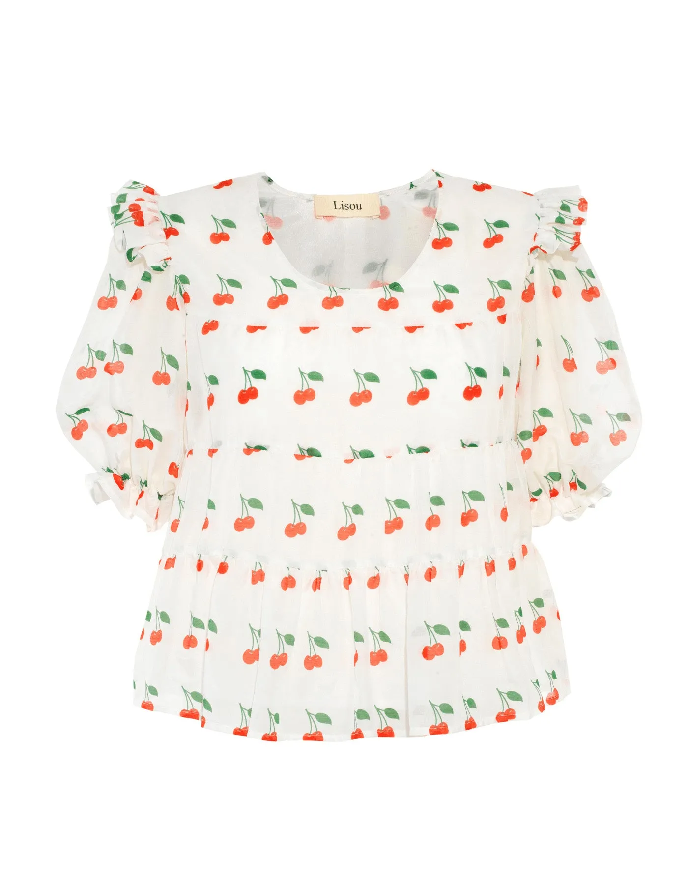 Chloe White Cherry Print Silk Voile Top