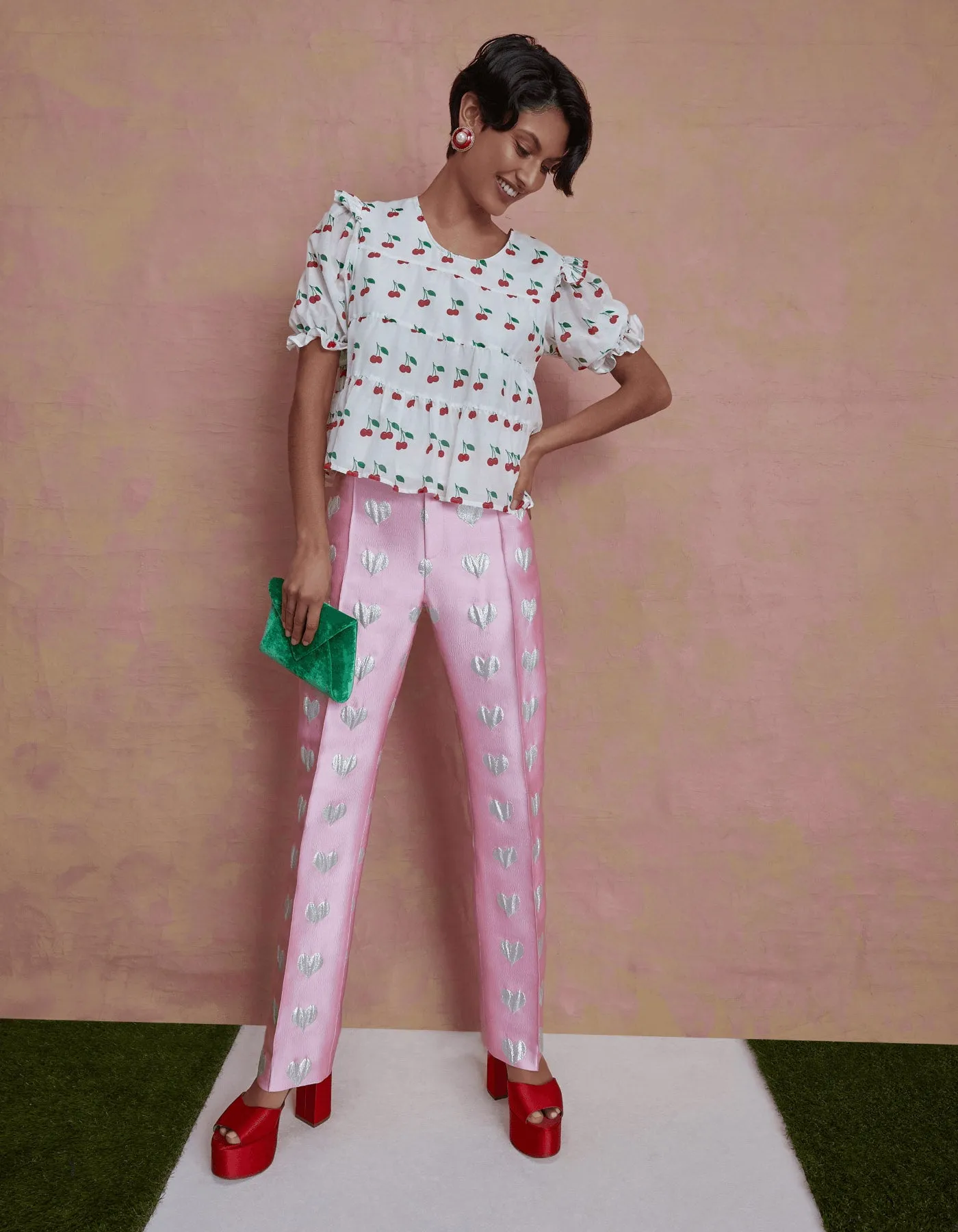 Chloe White Cherry Print Silk Voile Top