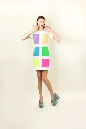 Courreges c.1980's White with Neon Colored Square Knit Dress