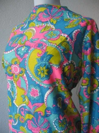 Deadstock Vintage Mini Dress 60s Mod Psychedelic Print Jersey Medium VFG