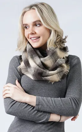 ESC10405 Plaid Infinity Scarf w/Fringes