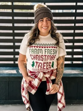Farm Fresh Christmas Tree Retro Graphic Tee, Natural