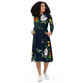 Floral Canvas long sleeve midi dress