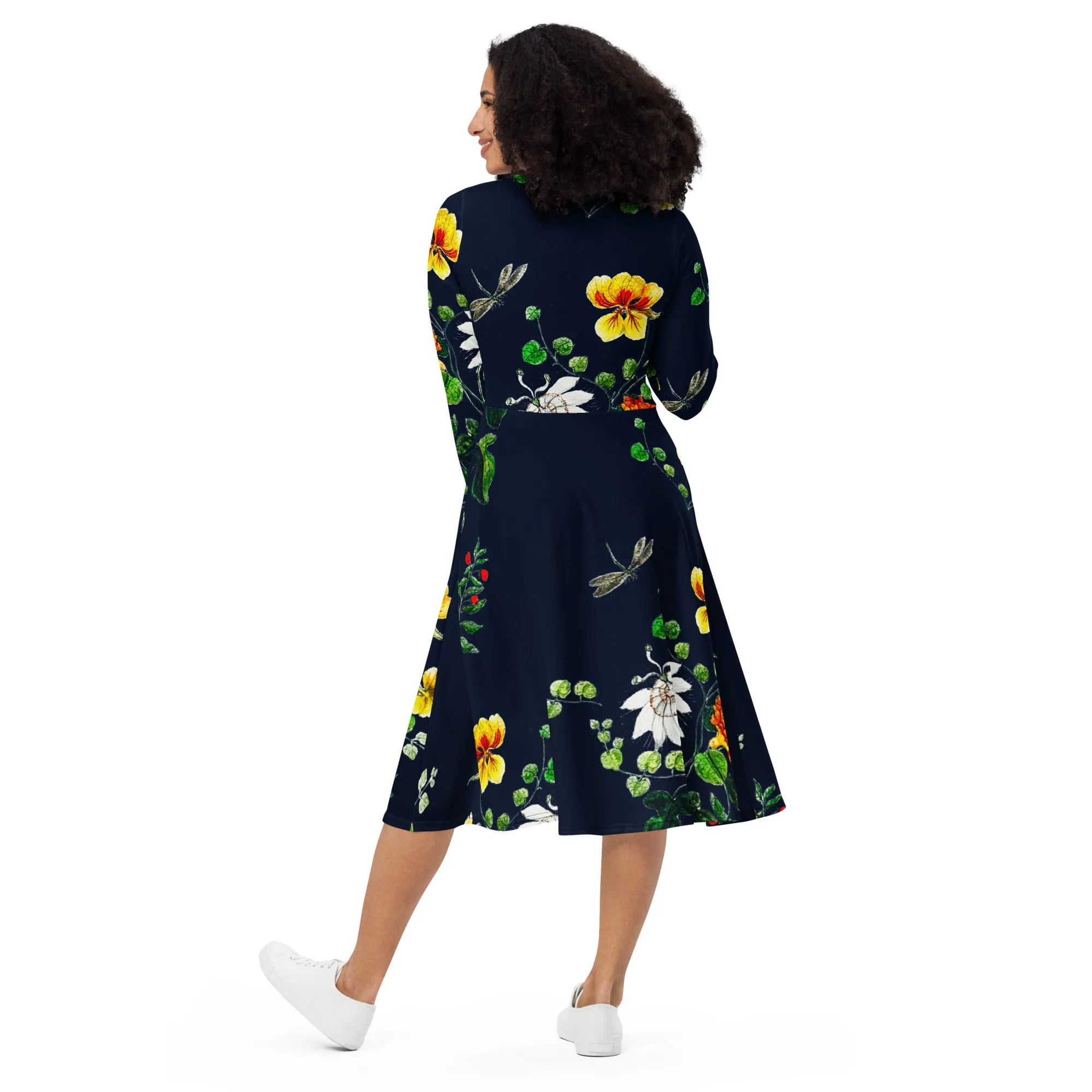 Floral Canvas long sleeve midi dress