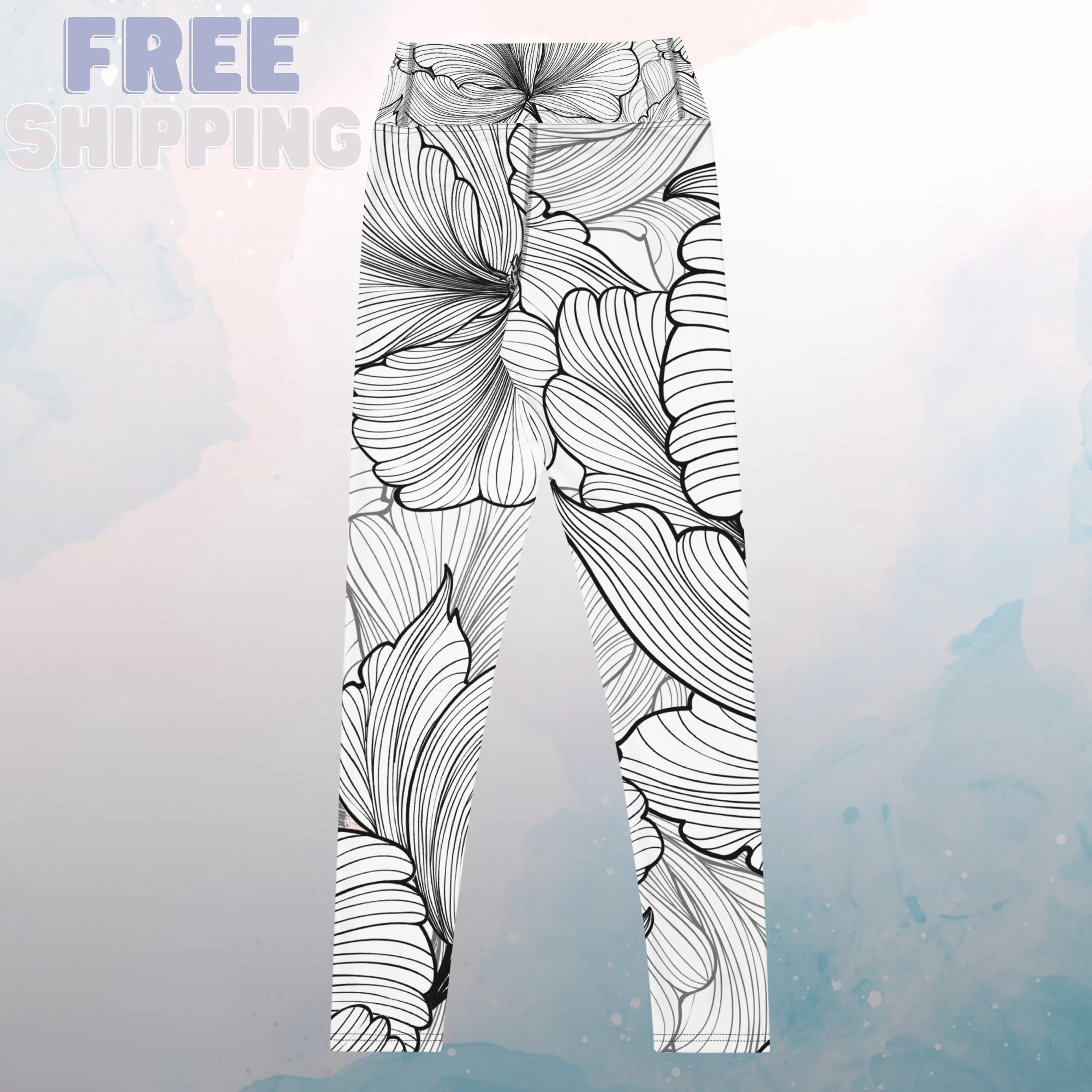 Fun Linear Flower Pattern Womens Light Weight Yoga Leggings