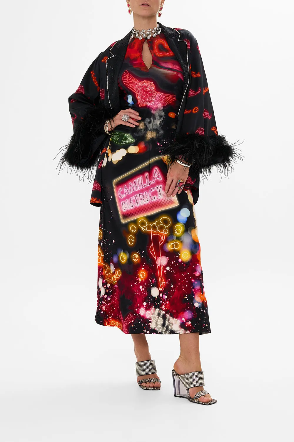 GATHERED JERSEY LONG DRESS ELECTRIC LOVELAND