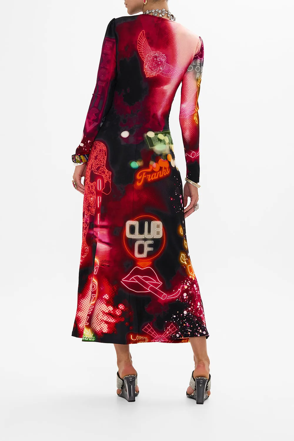 GATHERED JERSEY LONG DRESS ELECTRIC LOVELAND