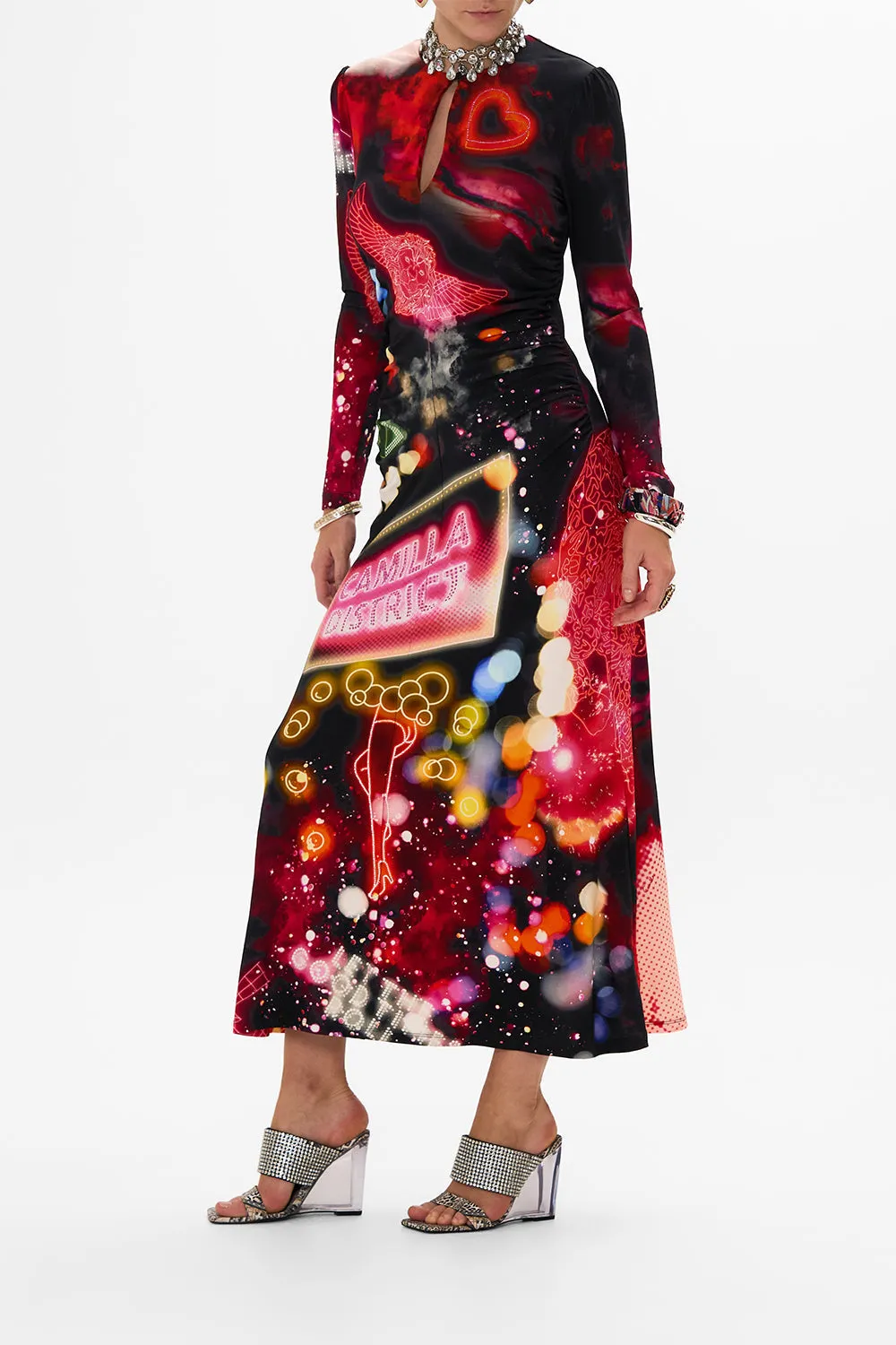 GATHERED JERSEY LONG DRESS ELECTRIC LOVELAND