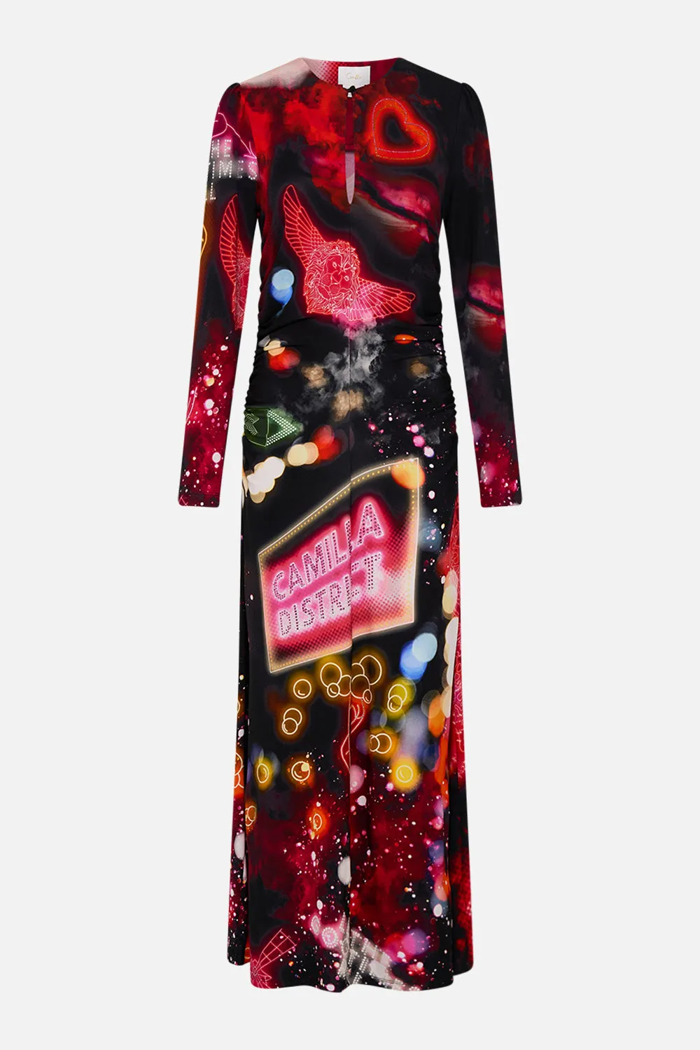 GATHERED JERSEY LONG DRESS ELECTRIC LOVELAND