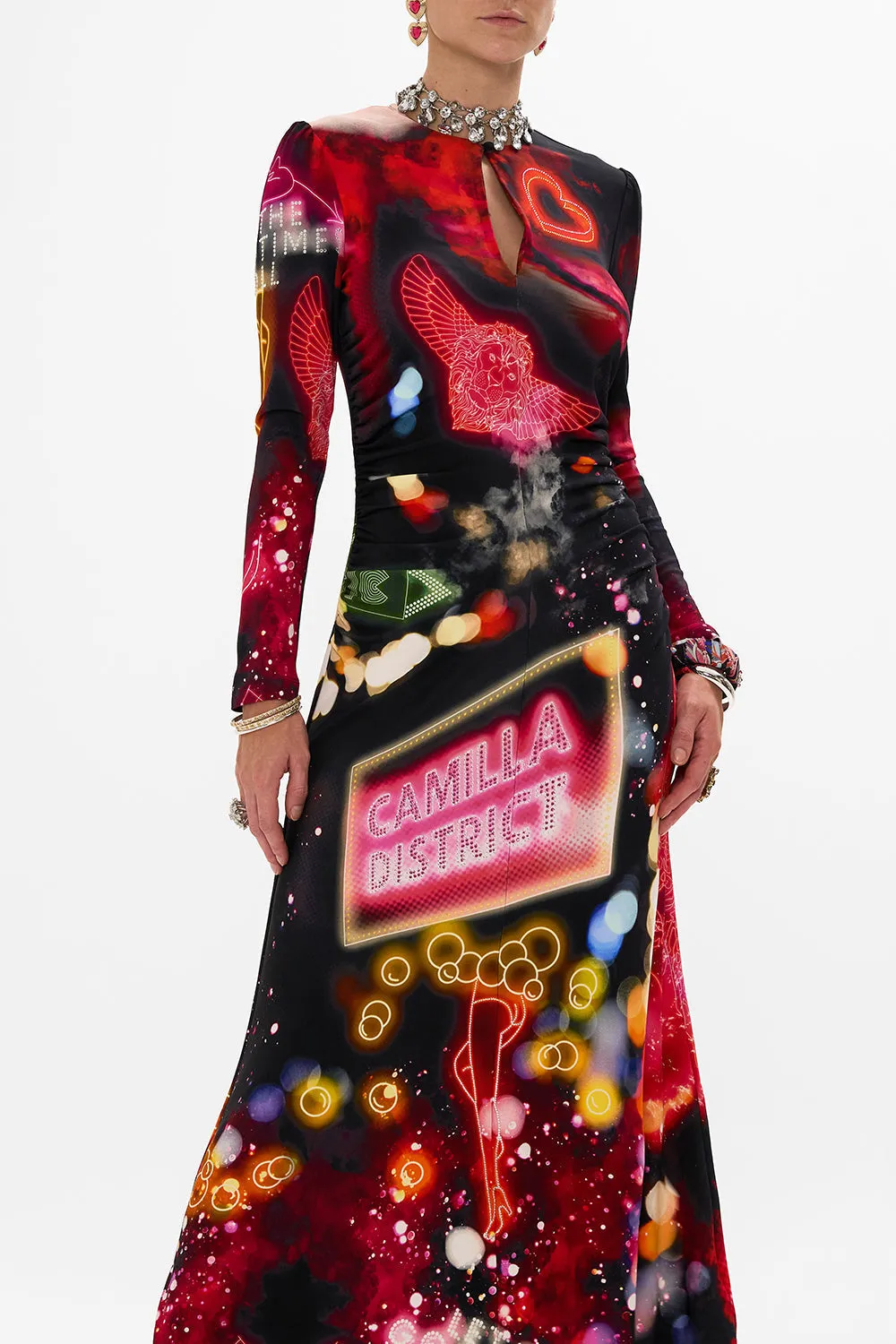 GATHERED JERSEY LONG DRESS ELECTRIC LOVELAND