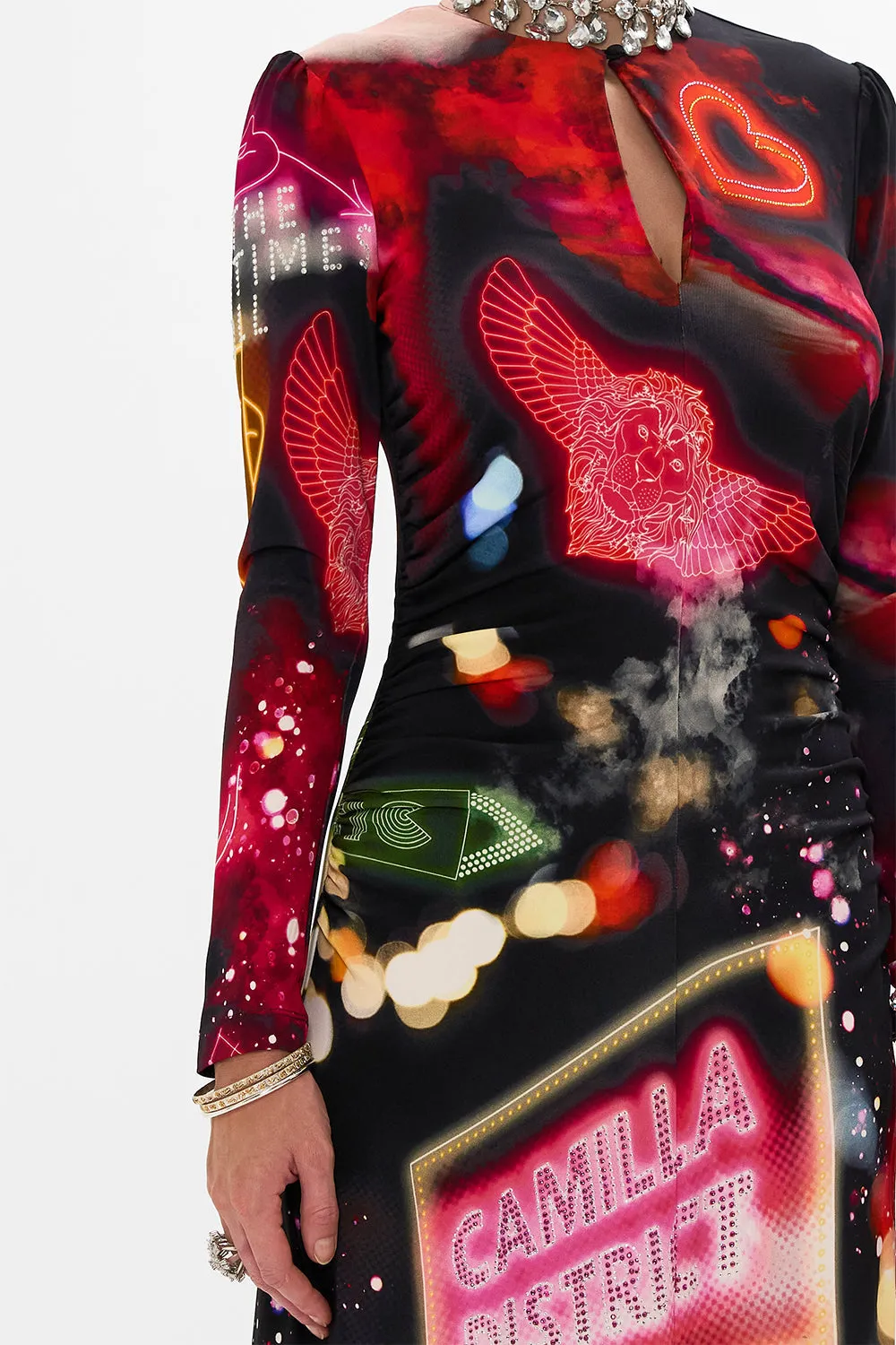 GATHERED JERSEY LONG DRESS ELECTRIC LOVELAND