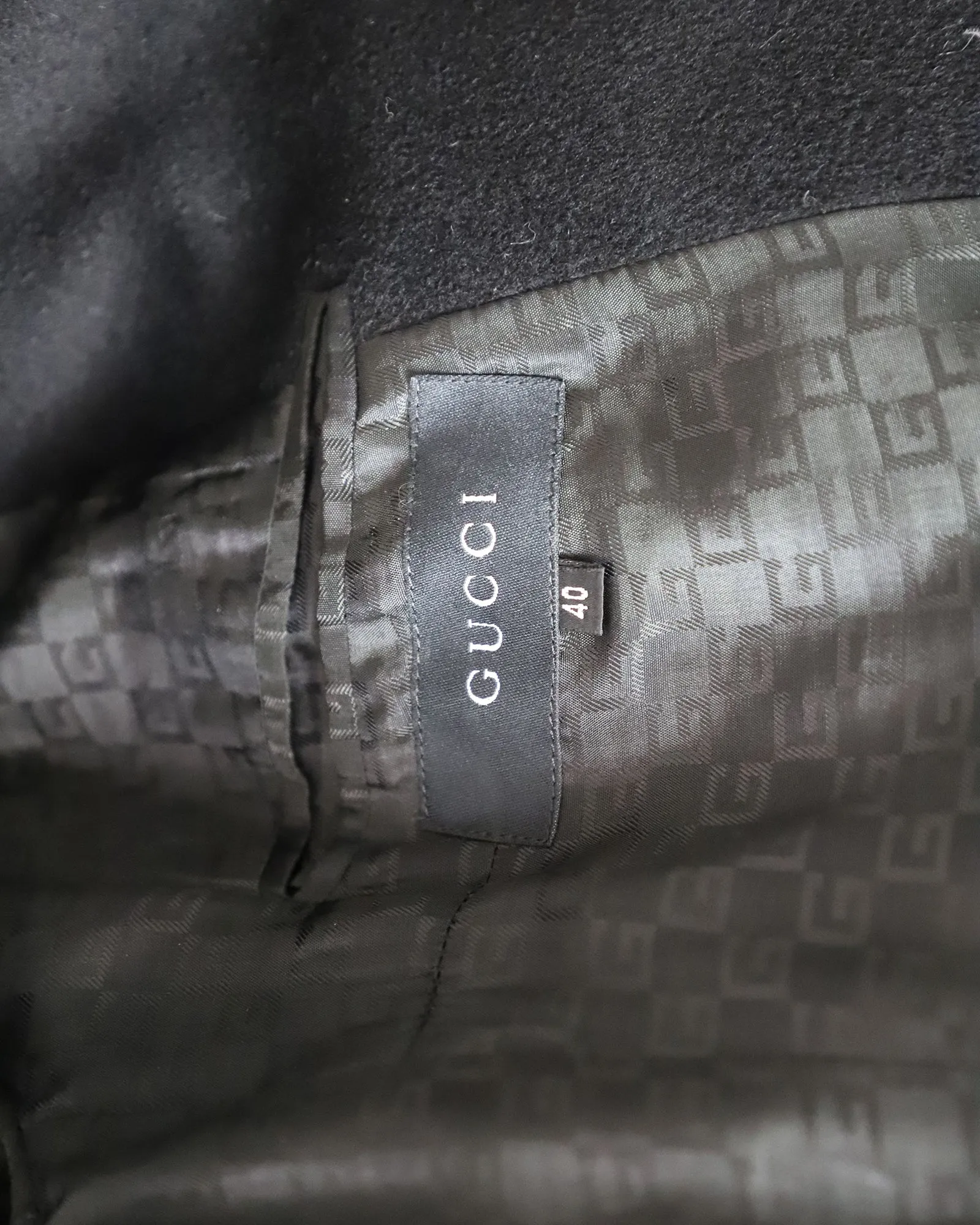 Gucci Leather Collar Coat in Black Wool