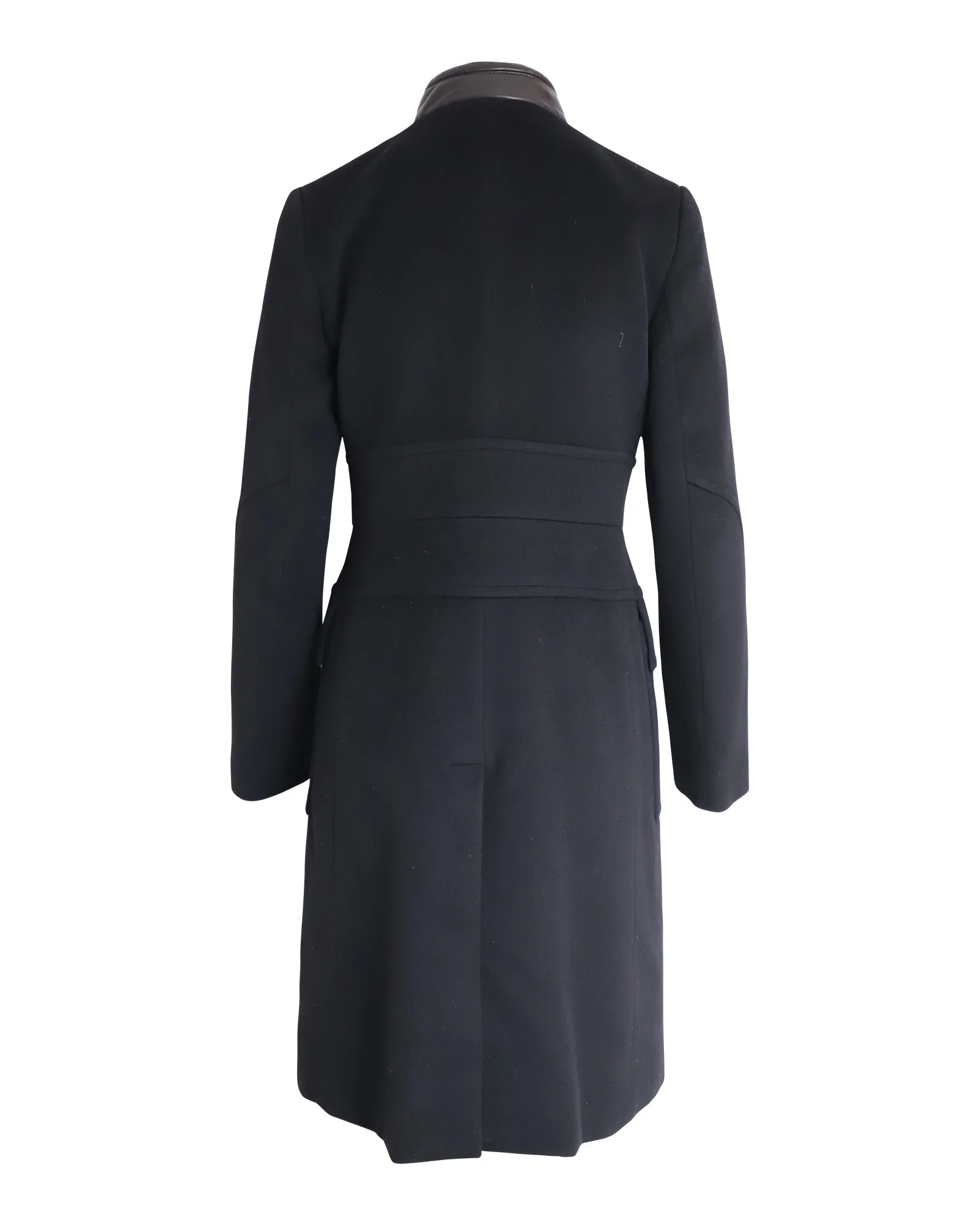 Gucci Leather Collar Coat in Black Wool