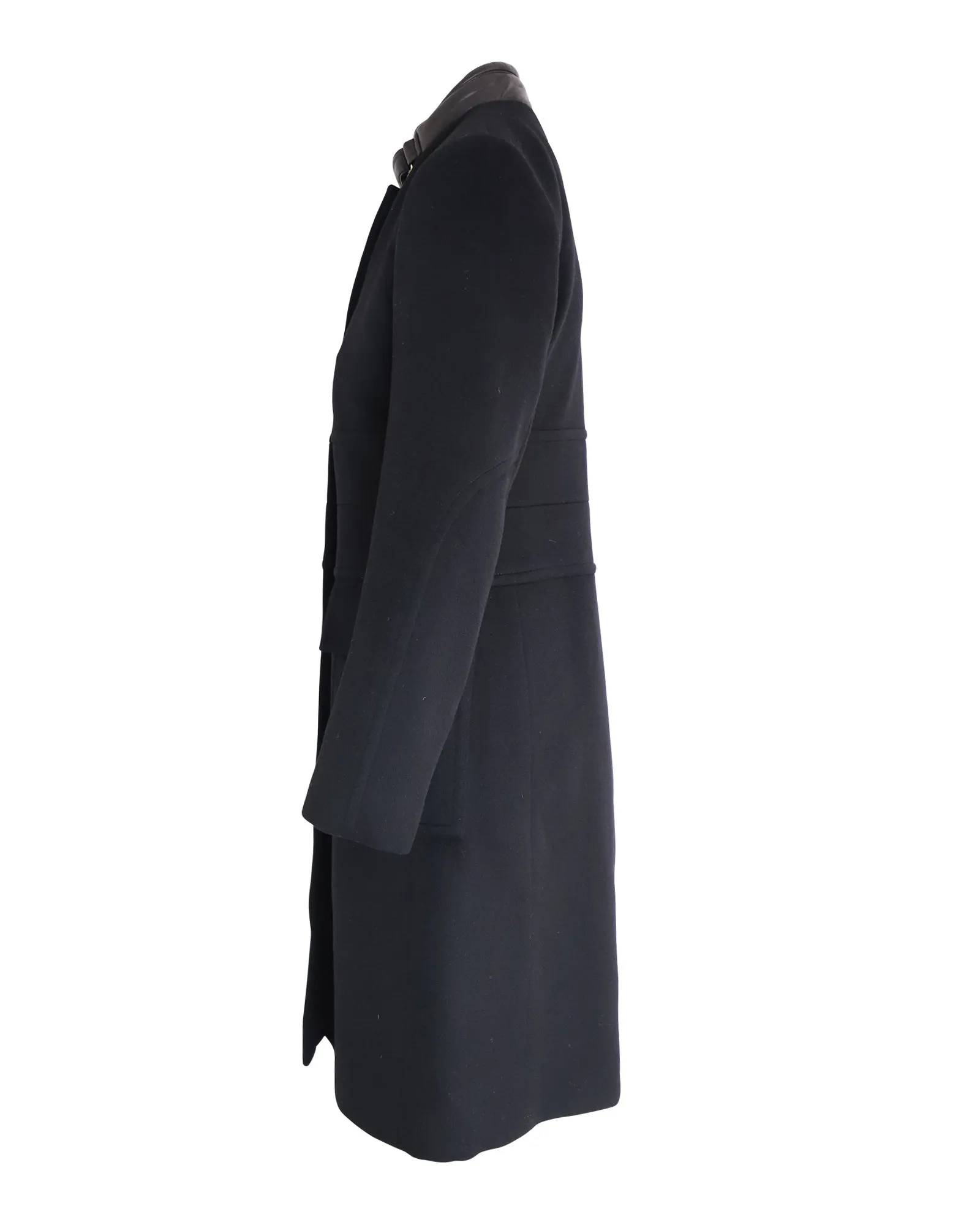 Gucci Leather Collar Coat in Black Wool