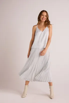 Hand Pleated Midi Skirt in Metallic Opal