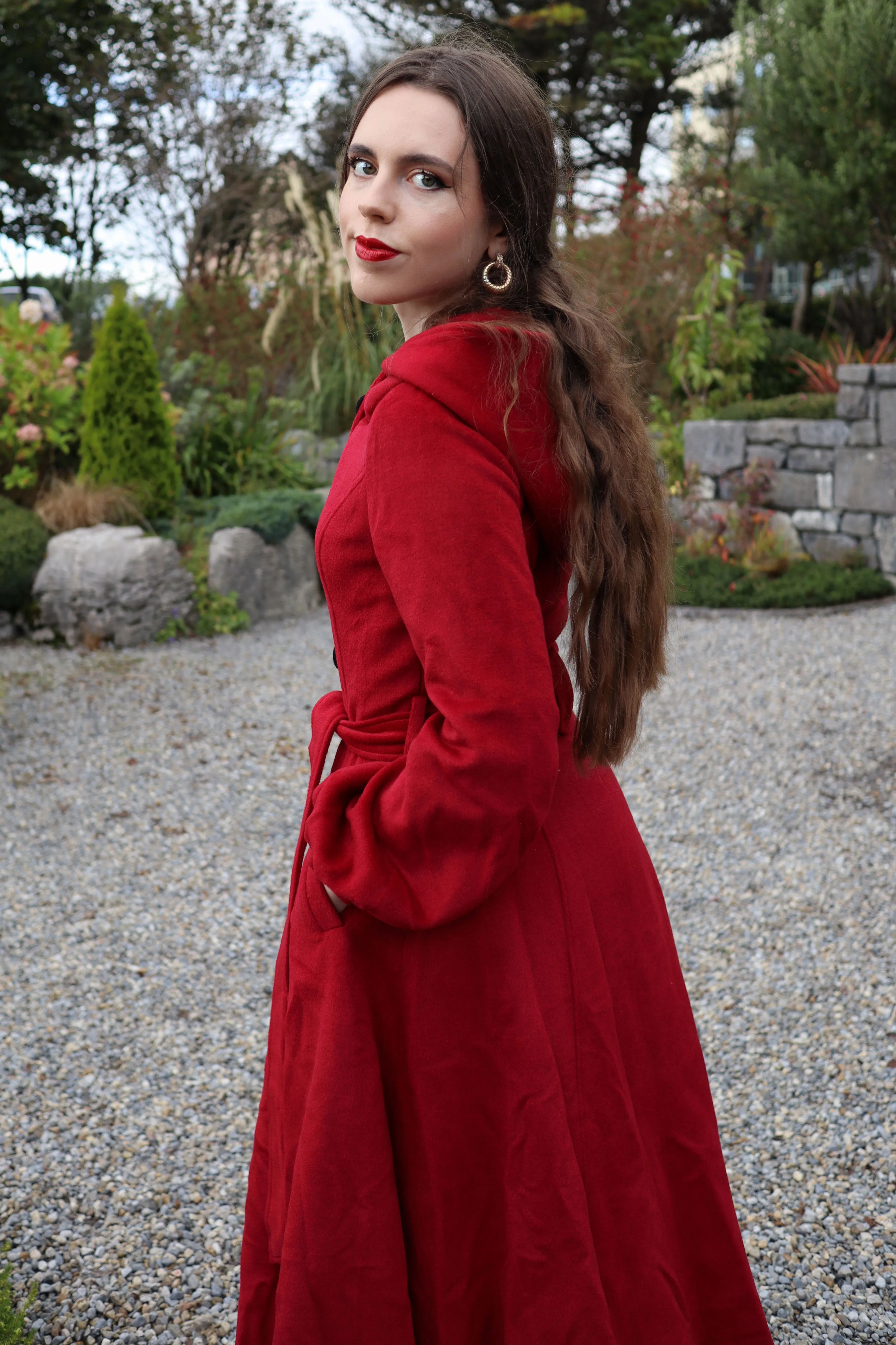 Handmade Wool-Blend Fit & Flare Coat with Hood & Belt 3229
