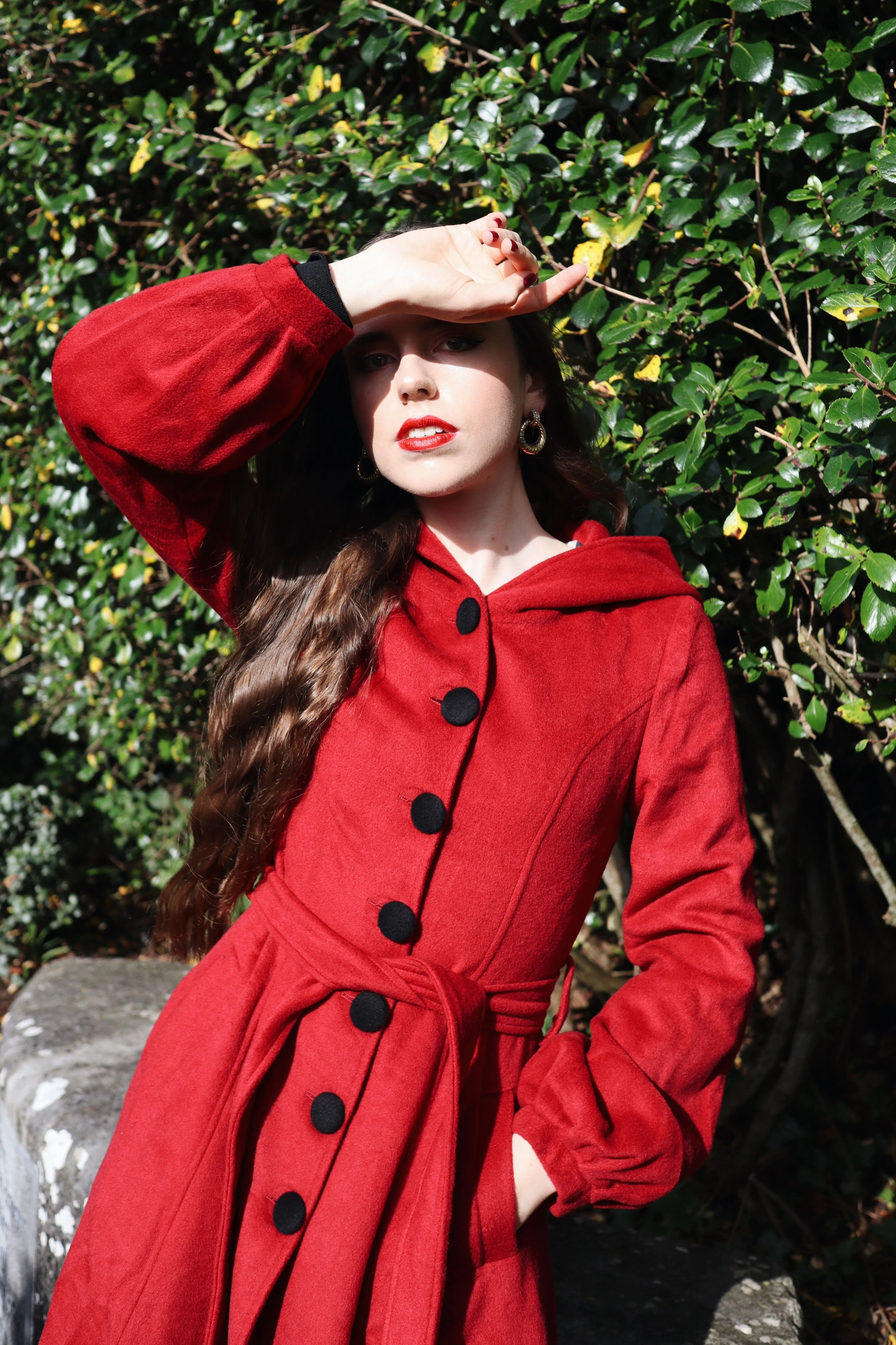 Handmade Wool-Blend Fit & Flare Coat with Hood & Belt 3229