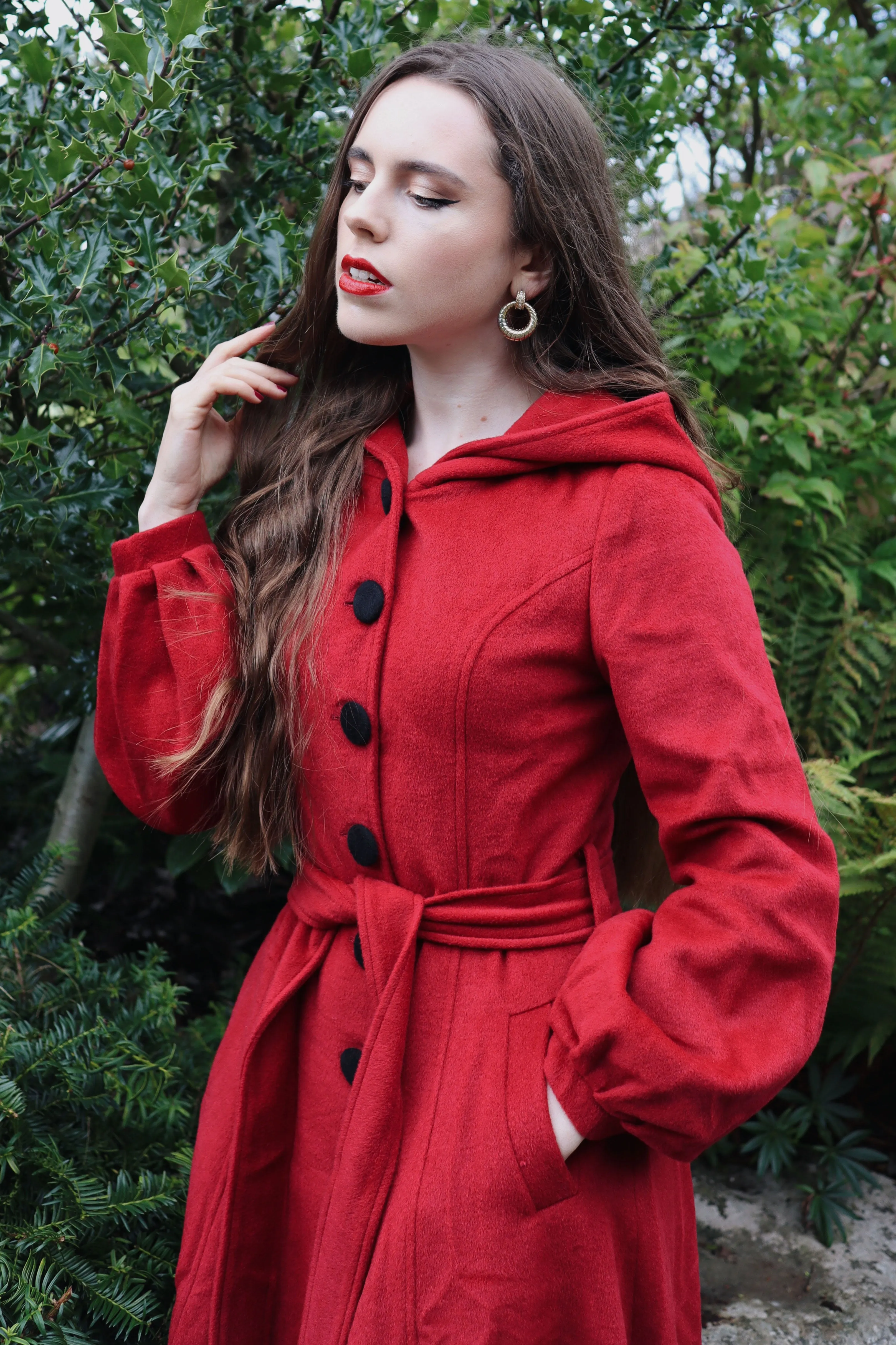 Handmade Wool-Blend Fit & Flare Coat with Hood & Belt 3229