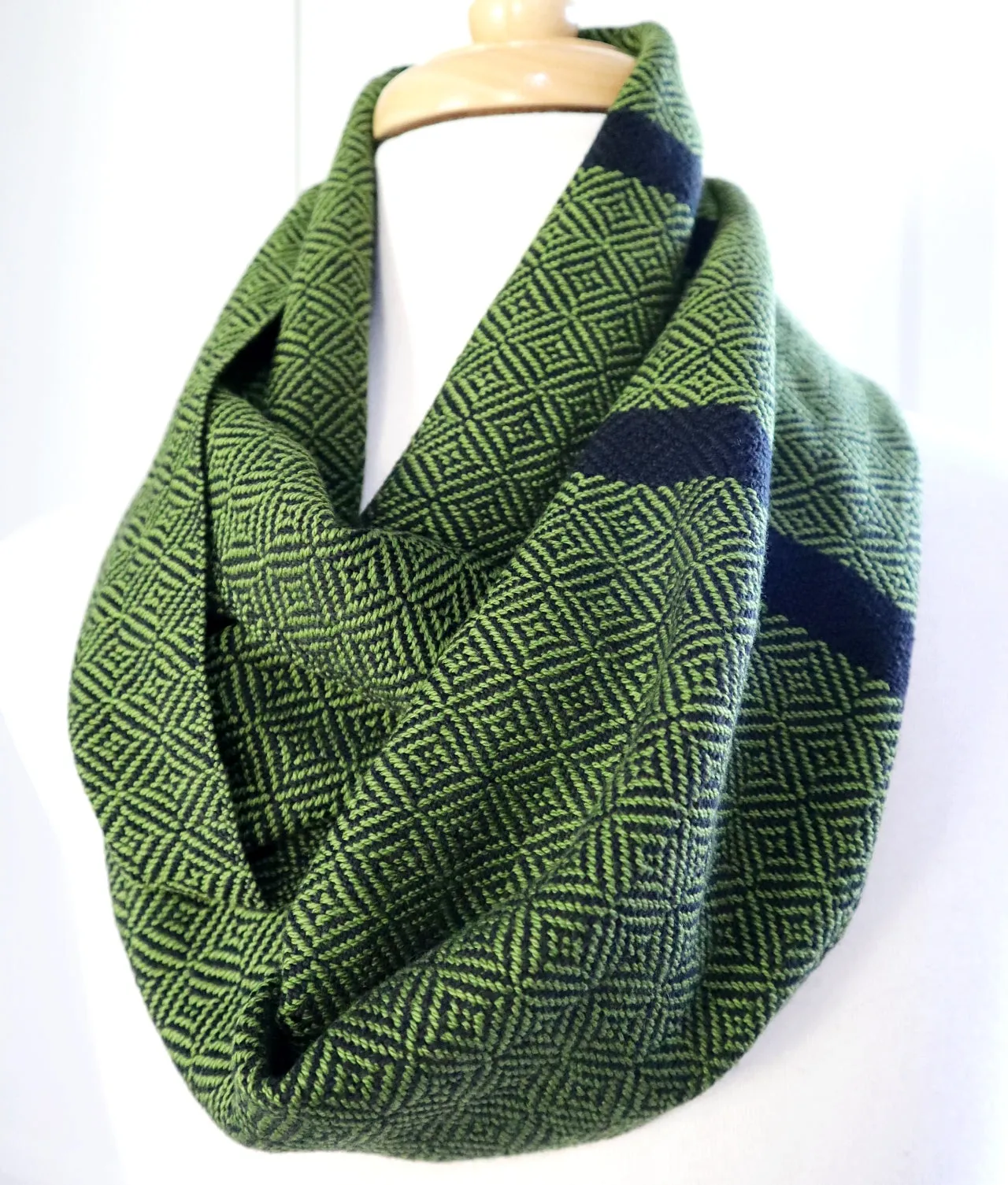 Handwoven Scarf - Classic - Olive Green Geometric