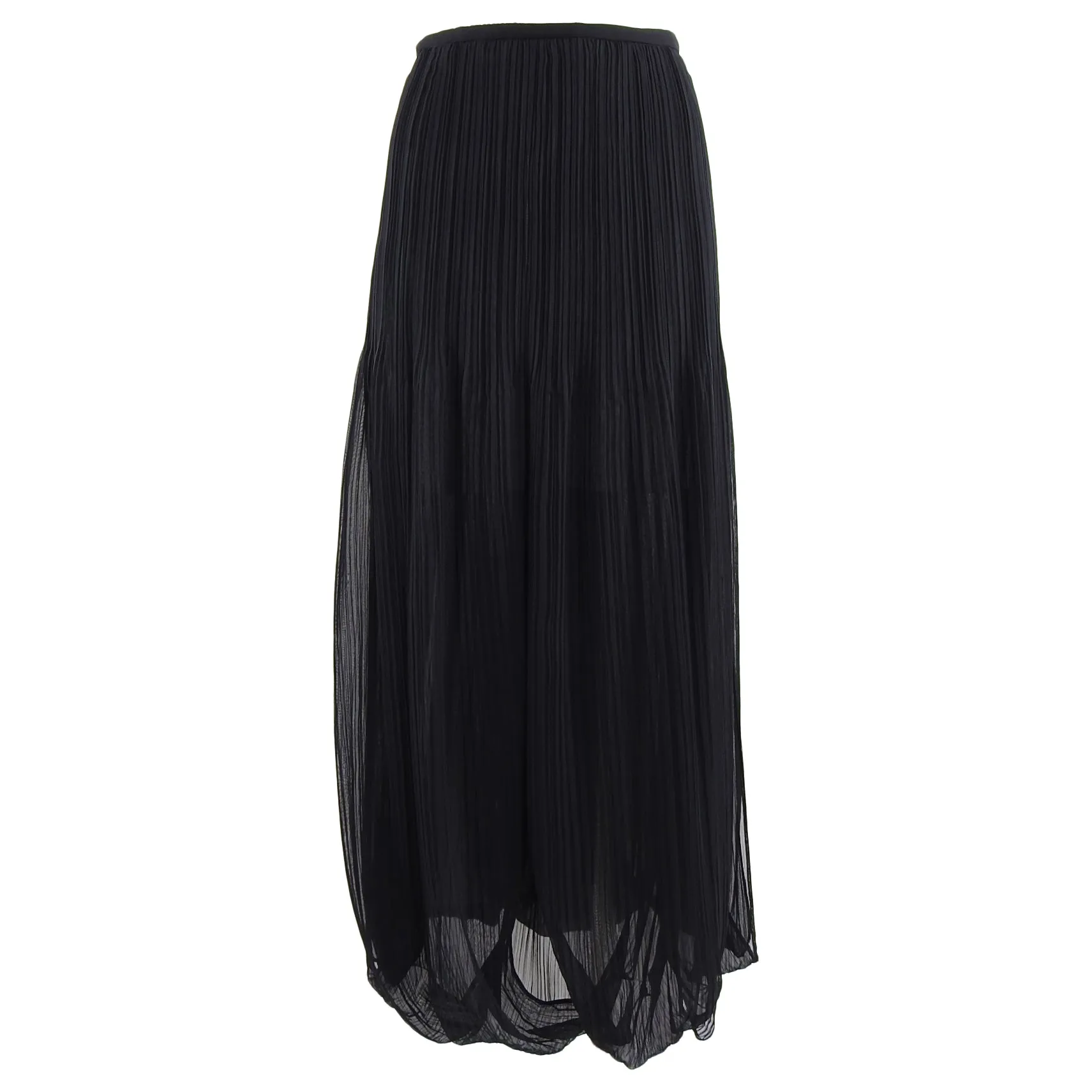 Issey Miyake Black Sheer Loop Pleated Long Maxi Skirt - 10