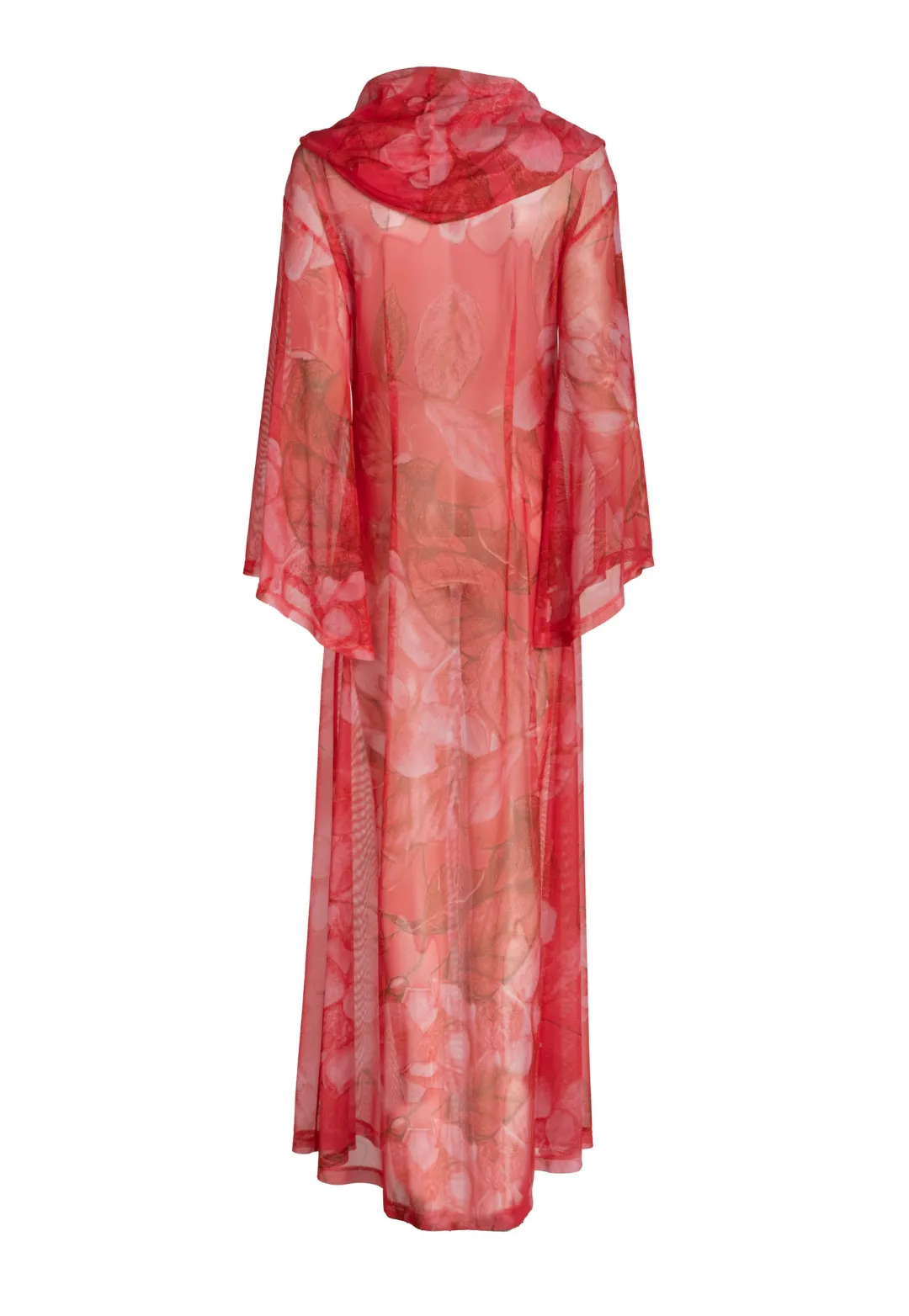 Karla Sheer Hoodie Gown in Coral Grandiflora