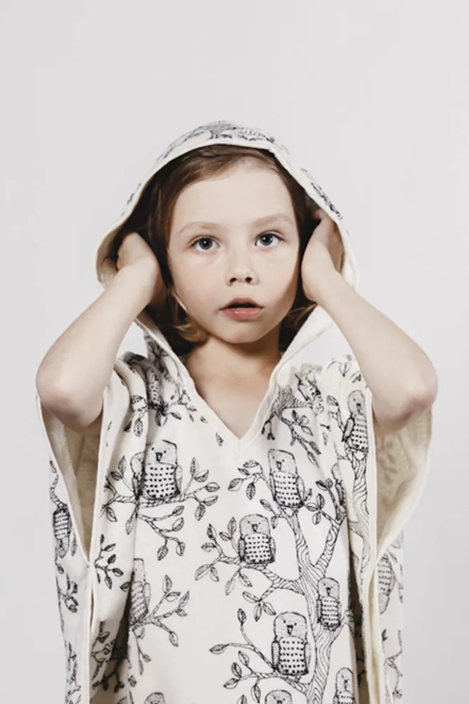Kids' Hollis Bath Poncho Owls Natural White