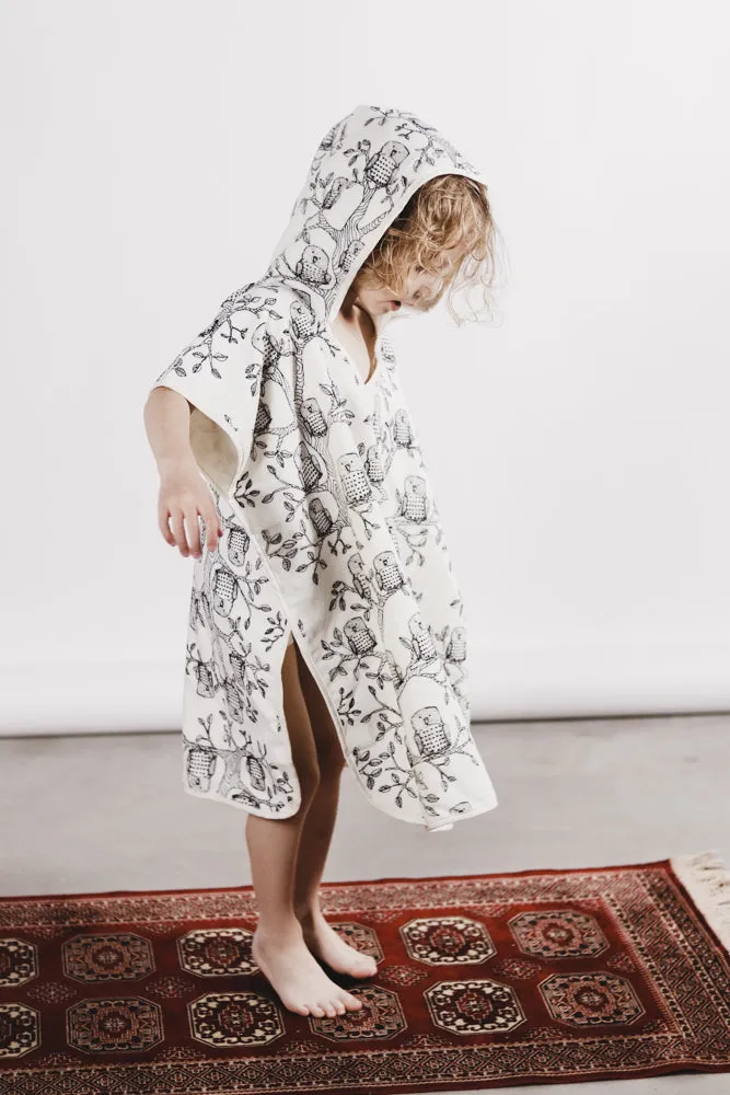 Kids' Hollis Bath Poncho Owls Natural White
