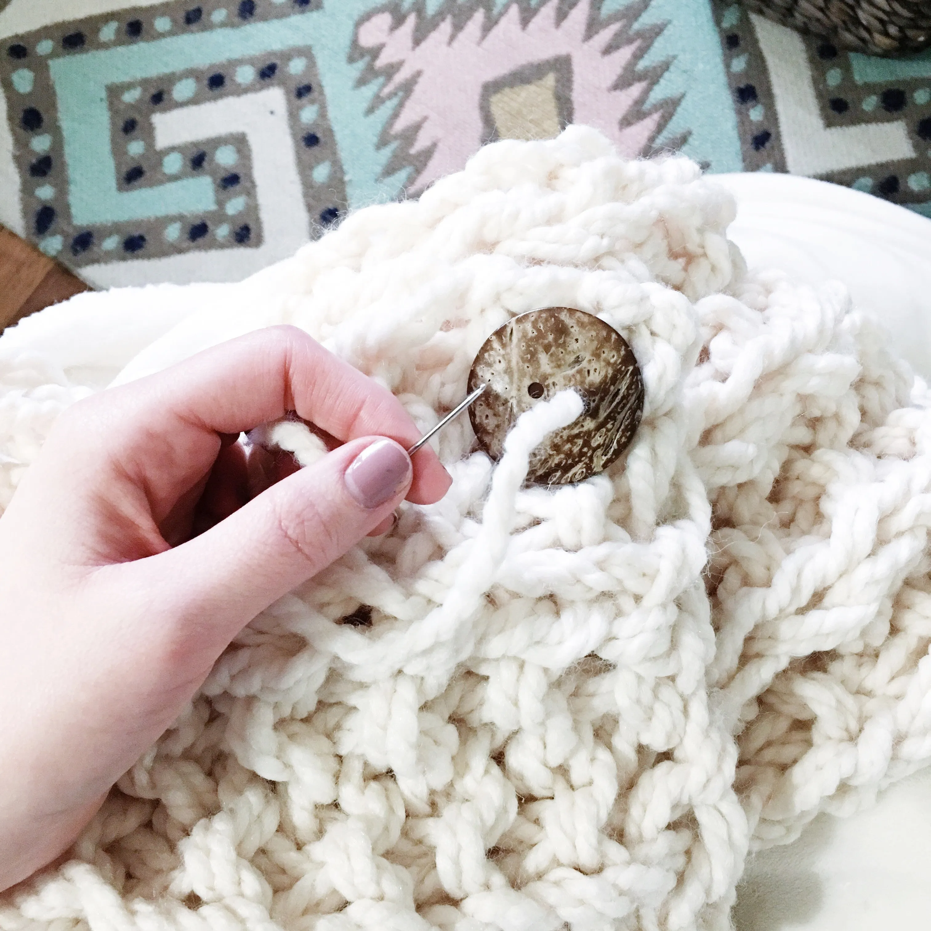 Knit Button Scarf Chunky Knitted Wrap Warmer Snood - The Kenduskeag