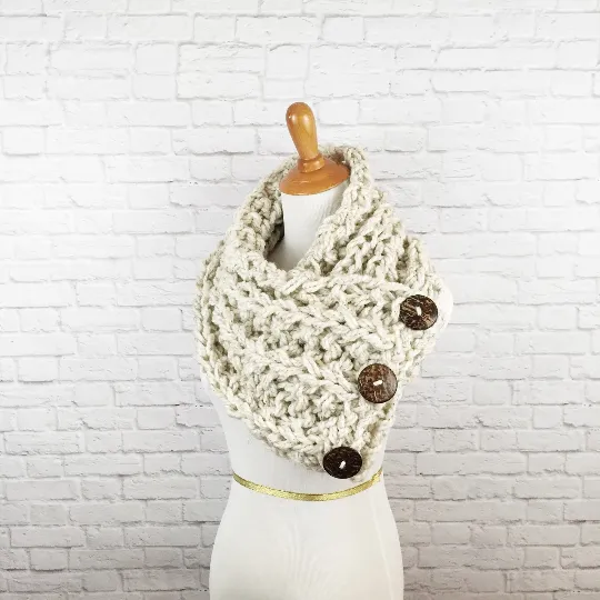 Knit Button Scarf Chunky Knitted Wrap Warmer Snood - The Kenduskeag