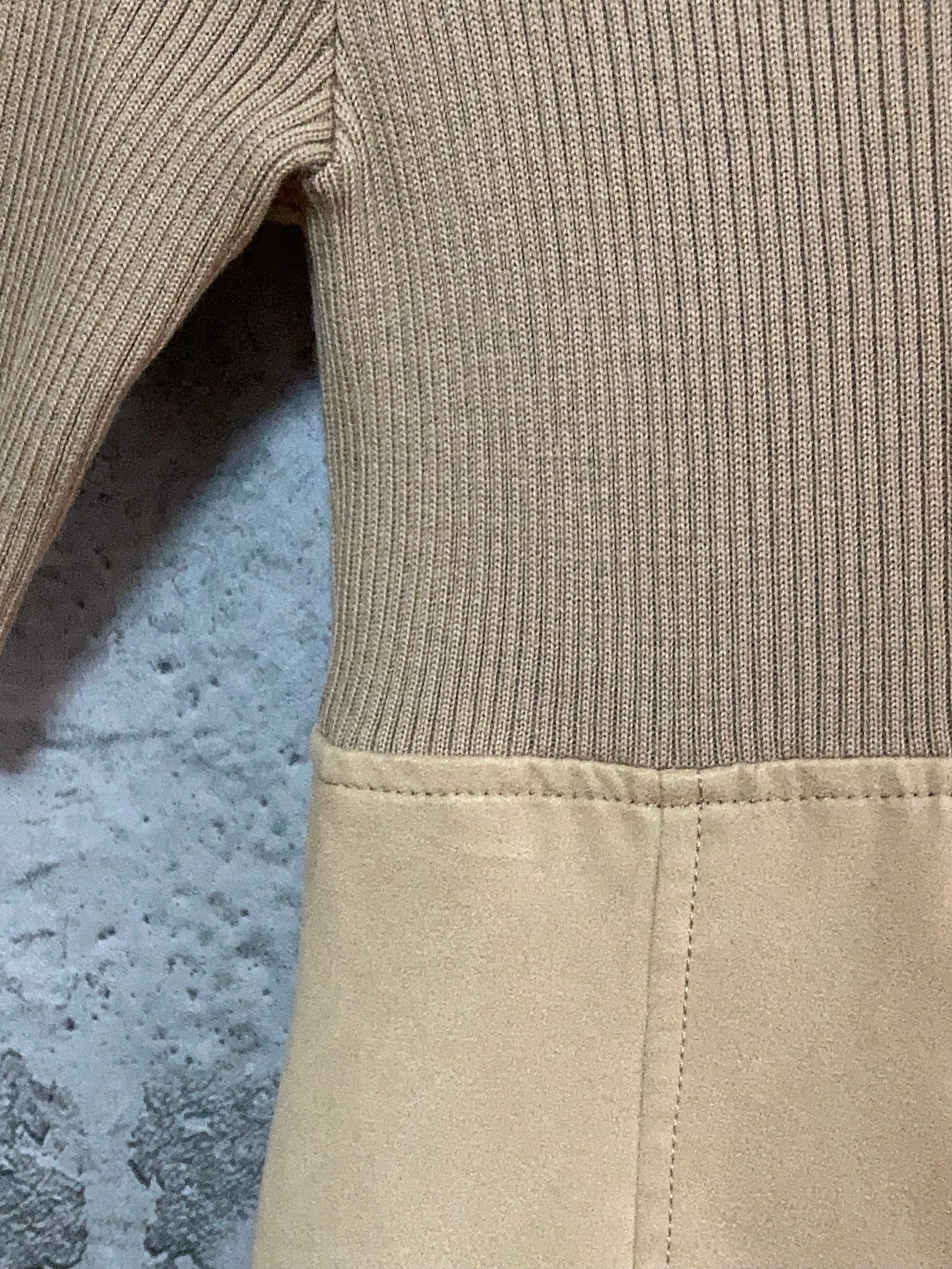knit fake leather switching dress brown beige