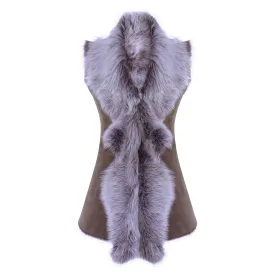 Ladies Women Real Spanish Shearling Sheepskin Toscana Taupe Long Waistcoat Gilet