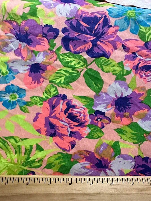 Light Pink Floral Print Scuba Knit Fabric