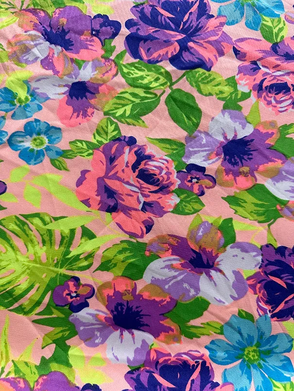 Light Pink Floral Print Scuba Knit Fabric