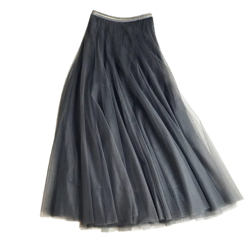 Luexco Chiffon High Waist A Line Solid Pleated Skirt